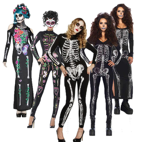 Skeleton Costume Women Halloween Dress Disguise Witch Day of The Dead Jumpsuit Horror Bride Cosplay Carnival Party Vampire Fancy ► Photo 1/6