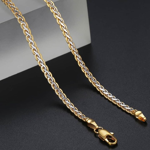 Davieslee Necklace for Women Gold Filled Womens Necklace Chain Hammered Braided Mens Womens Jewelry 3mm 45cm 50cm 55cm DLGN328 ► Photo 1/6