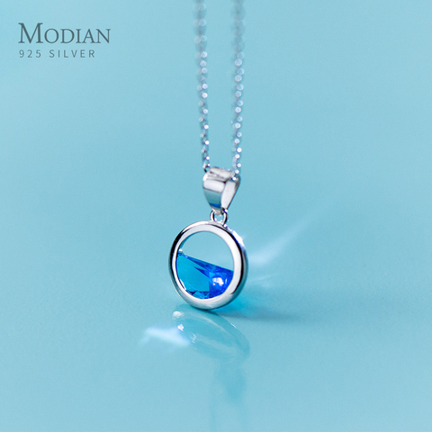 Modian Charm Round Geometric Seawater Zirconia Necklace Pendants Real 925 Sterling Silver Chain Jewelry For Women Party Jewelry ► Photo 1/5
