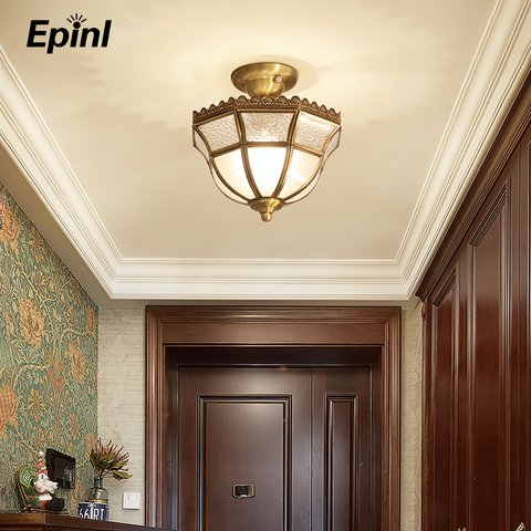 Epinl Retro Ceiling Lamp Copper Ceiling Light LED Romantic American Style Balcony Living Bedroom Room Aisle Light Home Decor ► Photo 1/6