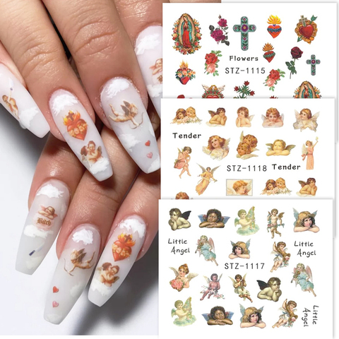 4/2/1 pcs Baby Angel Nail Water Stickers Jesus Newborn Childs God Design Transfer Decals Manicure Decoration Tips BESTZ1114-1121 ► Photo 1/6