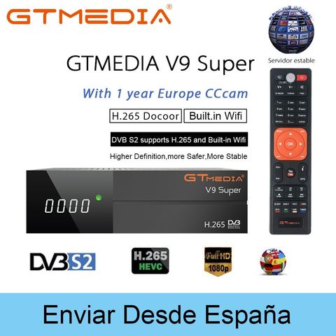 H.265 Full 1080P DVB-S2 GT media V9 Super With CCcam Cline Spain
