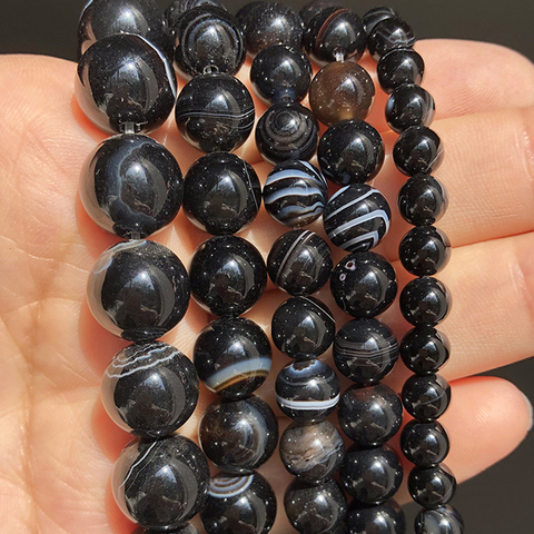 Natural Stone Black Striped Agates Beads For Jewelry Making Round Loose Spacer Onyx Beads DIY Bracelet Necklace 4/6/8/10/12mm ► Photo 1/4