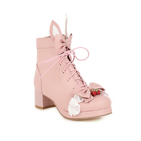 Vintage Girls Japanese Lolita Ankle Boots Women Cute Bow Princess Shoes Ladies Rabbit Ear Square Heel JK Uniform Colsplay Party ► Photo 1/6