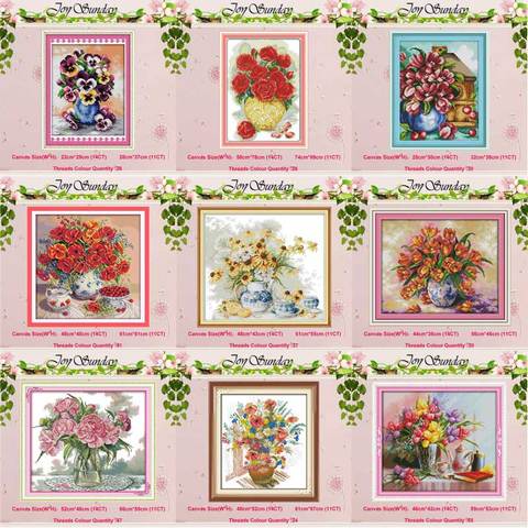 Rose Orchid Lily Tulip Poppy flower vase 11CT 14CT Cross Stitch Sets DIY Cross-stitch Kits Embroidery Needlework Home Decor ► Photo 1/6