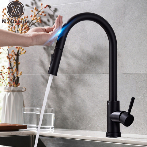 Pull Out Sensor Black Kitchen Faucet Sensitive Touch Control Faucet Mixer For Kitchen Touch Sensor Kitchen Mixer Tap ► Photo 1/6