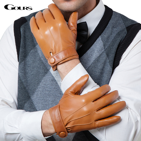 Gours Winter Genuine Leather Gloves Men New Brand Goatskin Black Fashion Driving Touch Screen Gloves Goatskin Mittens GSM036 ► Photo 1/6