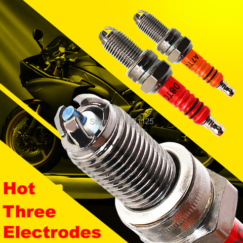 1PC Three-electrode Super D8TC Motorcycle Spark Plug 125cc D8TJC for DR8EA D8EA DR8EIX DPR8EA-9 DPR8EIX-9 IX24 X24ESR-U HG22 ► Photo 1/6