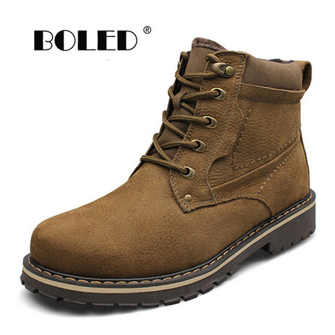 Fashion Boots Men Super Warm Snow Boots Natural Leather Ankle Boots Plus Size Waterproof Rubber Winter Shoes Men ► Photo 1/5