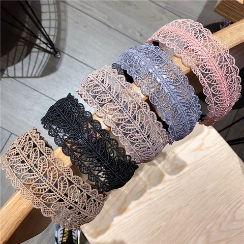 Lace Leaves Hair Hoop Wide Headbands for Women Lace Headband Hollow Elastic Headband Boutique Hair Hoops Tiara Hair Accessories ► Photo 1/6