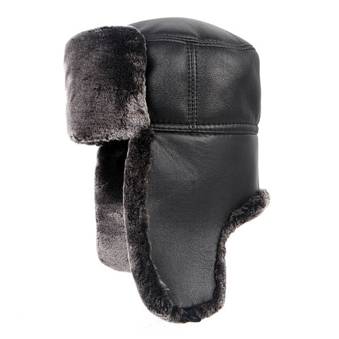 Ushanka trapper bomber Hat Men 2022 Winter Soft Leather Russian Soviet Earflap Pilot hats Gorro ruso Faux Fur Caps ► Photo 1/6