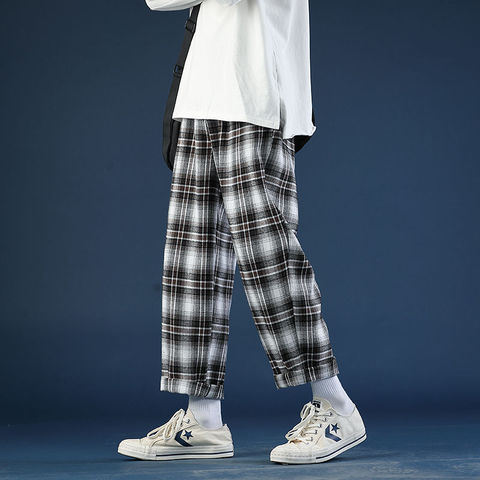 Spring Summer Thin Plaid Pants Men's Fashion Retro Casual Pants Men Streetwear Wild Loose Drawstring Straight Trousers Mens ► Photo 1/5