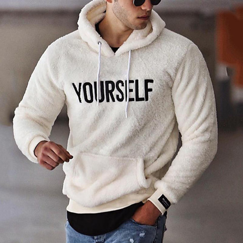 2022Gothic Men Cotton Fleece Hoodies Letter Print Sweatshirt Long Sleeve Wool Top Winter Clothes Male Sweatshirt Streetwear ► Photo 1/4