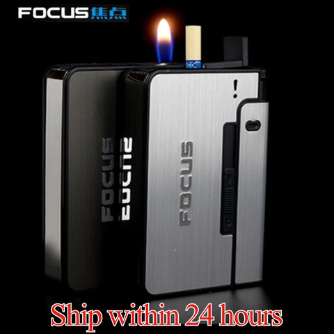 FOCUS Portable Metal Cigarette Boxes With Kerosene Oil Lighter 10pcs Cigarette Holder Case Lighter Gadget For Men Christmas Gift ► Photo 1/6