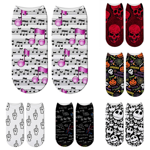 New 3D Printed Women Cotton Socks Funny Skull Musical Note Code Math Pumpkin Lantern Halloween Socks Sports Unisex Winter Socks ► Photo 1/6