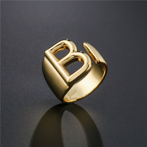 Hollow A-Z Letter Gold Color Metal Adjustable Opening Ring Initials Name Alphabet Female Party Chunky Wide Trendy Jewelry ► Photo 1/6
