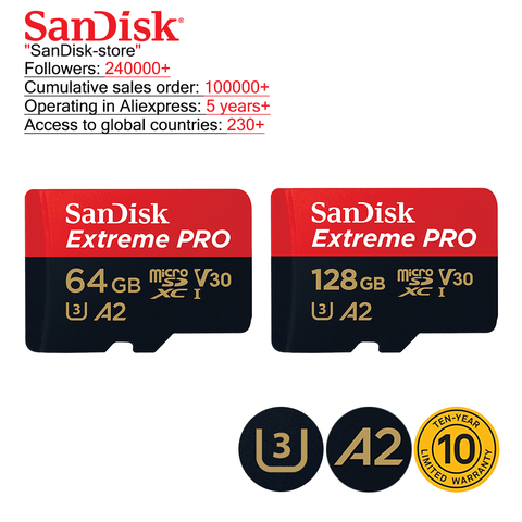 SanDisk Original TF Micro SD Card Extreme Pro Memory Card 32GB 64GB 128GB 256GB Phone Camera 4K Video 10 years warranty ► Photo 1/5