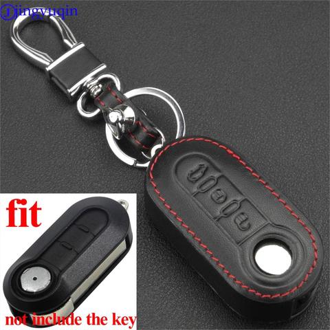 Leather Car Key cover Case For Fiat 500 grande punto stilo 500x panda ducato 3 Buttons remote auto folding Flip Key Blanks case ► Photo 1/5