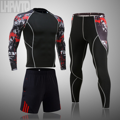 Men's Sports Suit MMA rashgard male Quick drying Sportswear Compression Clothing Fitness Training kit Thermal Underwear leggings ► Photo 1/6