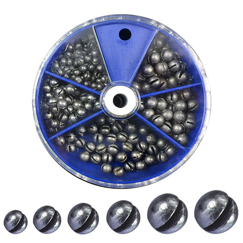 205 Pcs/Set  5 Size Open Bite Lead Sinker Set Bare Fishing Tools Clip Drop Biting Round Plumb Bob Auxiliary Fishing Tackle Gear ► Photo 1/6