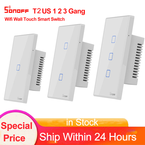 Sonoff T2 US 1 2 3 Gang Wifi Switch Smart Home Remote Control Wall Touch Timer RF Switch Via eWelink APP work with Alexa Google ► Photo 1/6