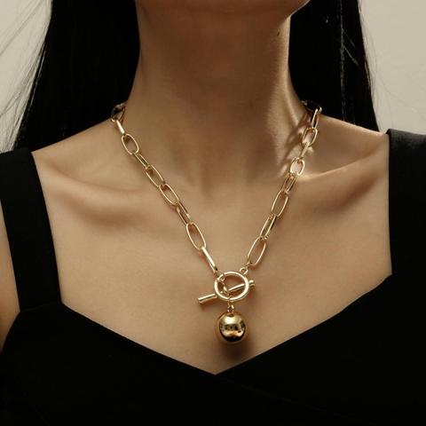Flashbuy Trendy Gold Color Chain Necklace for Women Statement Alloy Metal Big Ball Chain Pendant Necklace Jewelry ► Photo 1/6