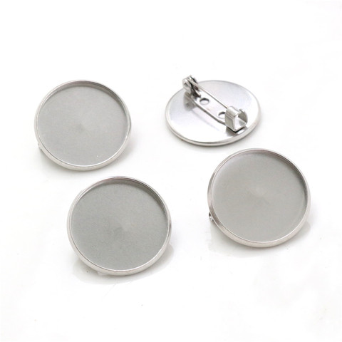 ( No Fade ) 10pcs 20mm Inner Size Stainless Steel Material Brooch Style Cabochon Base Cameo Setting Charms Pendant Tray (D2-36) ► Photo 1/2