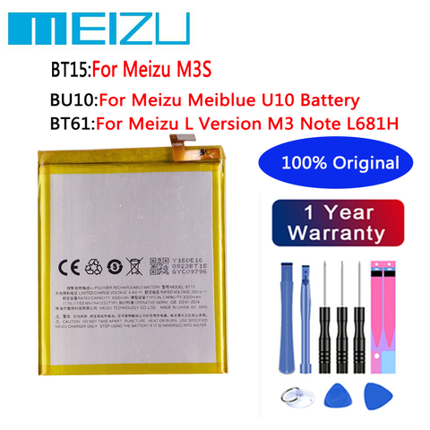 Original High Quality 3020mAh BT15  For MEIZU M3S 4000mAh BT61 For Meizu L Version M3 Note L681H BU10 For Meizu BU10 Battery ► Photo 1/6
