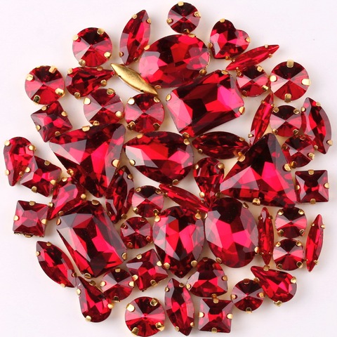 Gold claw setting 50pcs/bag shapes mix Dark red glass crystal sew on rhinestone wedding dress shoes bags diy trim ► Photo 1/3