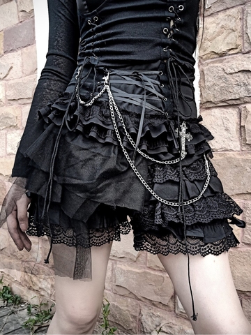Original Design Lolita Rock punk multi-layer lace pant skirt Dark Ribbon Summer Winter Japanese gothic black mesh mini skirt ► Photo 1/6