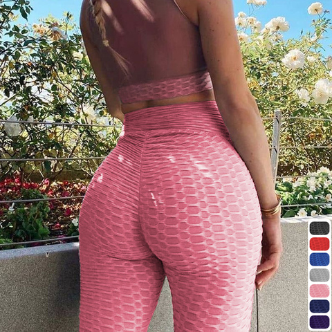 High Waist Leggings With Pocket Women Fitness Scrunch Butt Lifting Grid Leggings Booty Push Up Seamless Leggins Stretch Panties ► Photo 1/1