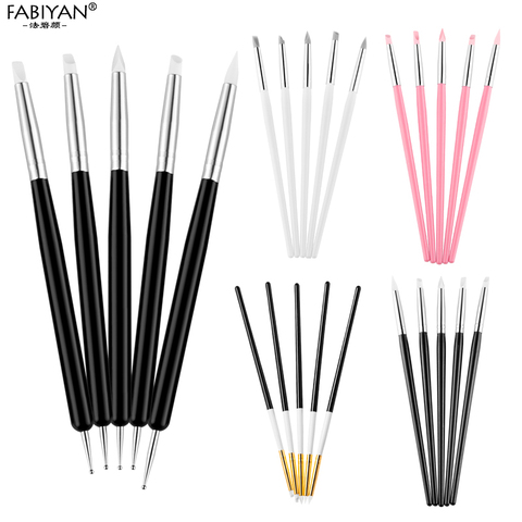 Nail Art Dotting Painting Tips Manicure Tools Brush Pen Art Silicone 5pcs Sculpture Emboss Carving Set Dual Ended ► Photo 1/6