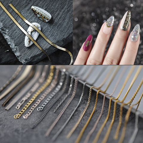 1 Pc Metal Chain 3D Nail Decorations Golden Charms Line Nail Paillette Silver Accessories Metal Manicure Japanese Design ► Photo 1/6