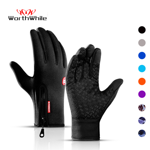 WorthWhile Winter Cycling Gloves Bicycle Warm Touchscreen Full Finger Gloves Waterproof Outdoor Bike Skiing Motorcycle Riding ► Photo 1/6