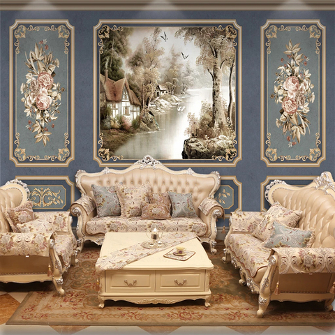 European Style Retro Wallpaper 3D Art Flowers Landscape Photo Mural Living Room Bedroom Blue Luxury Home Decor Wall Papers 3 D ► Photo 1/6