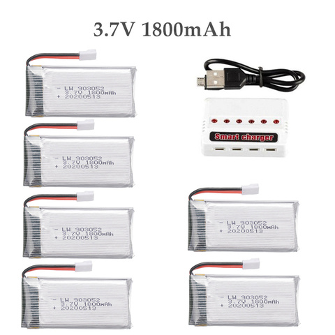 6pcs 3.7v 1800mAh lipo Battery Charger for KY601S SYMA X5 X5S X5C X5SC X5SH X5SW M18 H5P for 3.7V Helicopter Drone Battery ► Photo 1/6