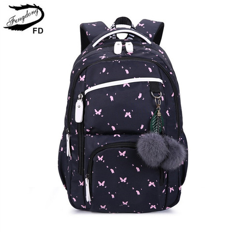 FengDong cute school bags for teenage girls korean style school backpack for girls fur ball decoration children bag girl gift ► Photo 1/6