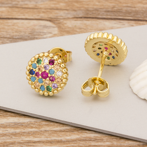 New Trendy Gold Stud Earrings Copper CZ Zircon Tiny Elegant Eternity Round Earrings Jewelry For Women Party Wedding Gift ► Photo 1/5