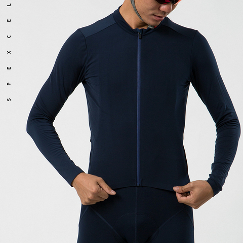 SPEXCEL Navy Pro team Autumn Winter Thermal fleece long sleeve cycling jersey road bicycle clothing  race fit cycling gear ► Photo 1/6