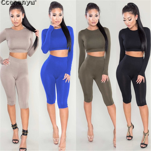 2022 Women Two Piece Bodycon Jumpsuit Long Sleeve Pure Sexy Club Elegant Rompers And Jumpsuits 2 Piece Sets Womens Outfits ► Photo 1/6