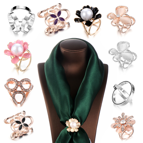 Silk Scarf Clip Rhinestone Pearl Brooches Crystal Shawl Buckle Pin Women Jewelry Luxurious Gifts Tricyclic Fashion ► Photo 1/6