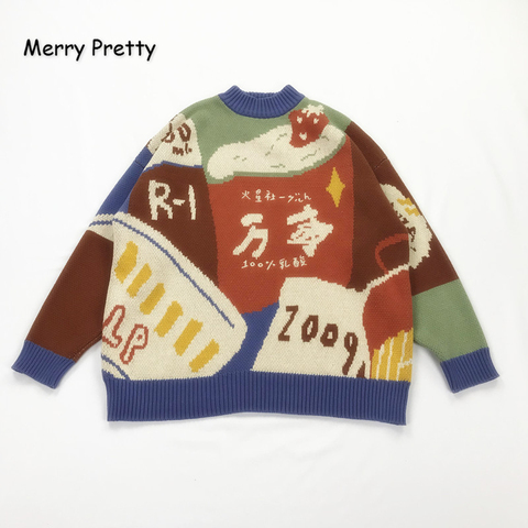 MERRY PRETTY Women Cartoon Embroidery Funny Knitted Sweaters 2022 Winter Thick Warm O-Neck Jacquard Sweater Femmf Knit Pullovers ► Photo 1/6