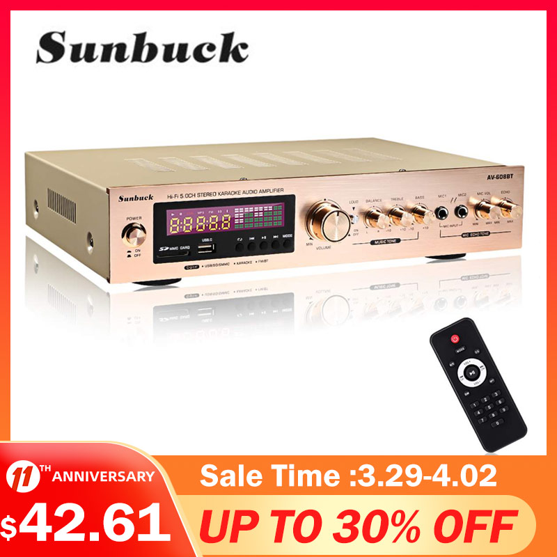 SUNBUCK 2000W 220V 110V bluetooth5.0 Audio Power Amplifier Home Theater Amplifiers Audio with Remote Control Support FM USB ► Photo 1/6