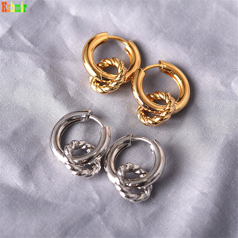 Kshmir New fashion stainless steel metal kink pattern circular earrings, double ring earrings pendant jewelry 2022 ► Photo 1/6