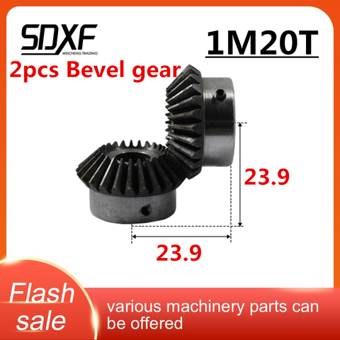 Two pieces, bevel gear 1M20T, precision bevel gear, factory direct sale, 45# steel, 90 degrees ► Photo 1/5