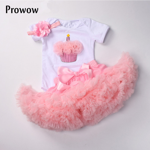 6-24M Baby Girls Tutu Clothes Set White Bodysuit Pettiskirt Birthday Outfits Infant 1st Party With Headband  Suit for Baby Girls ► Photo 1/6