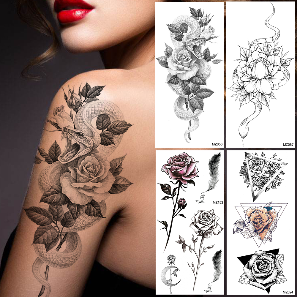 Creative Lotus Snake Temporary Tattoos Sticker For Women 3D Body Art  Painting Legs Arm Tatoo Decal Fake Waterproof Black Tattoos - Price history  & Review | AliExpress Seller - LZATOZ Official Store 