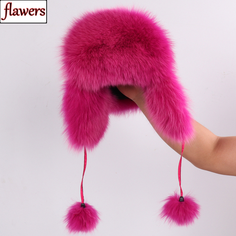 2022 New Brand Russian Women Fluffy 100% Natural Fox Fur Bomber Hats Winter Girls Thick Warm Real Fox Fur Cap Lady Real Fur Caps ► Photo 1/6