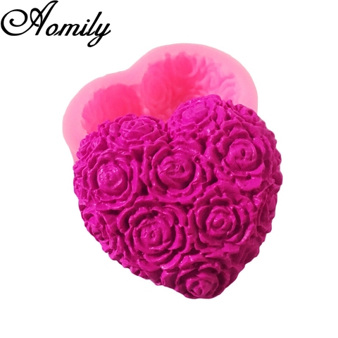 Aomily Silicone Rose Flowers Fondant Chocolate Mould Heart Love Soap Mold Candle Polymer Clay Molds Crafts DIY Forms Base Tool ► Photo 1/6