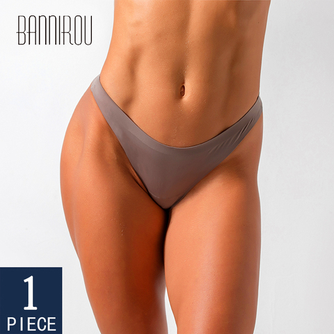 BANNIROU Woman's Underwear Seamless Ice Silk Sexy Sports Panties Female T-back Solid Soft G-string Thong For Woman New 1 Pcs ► Photo 1/6